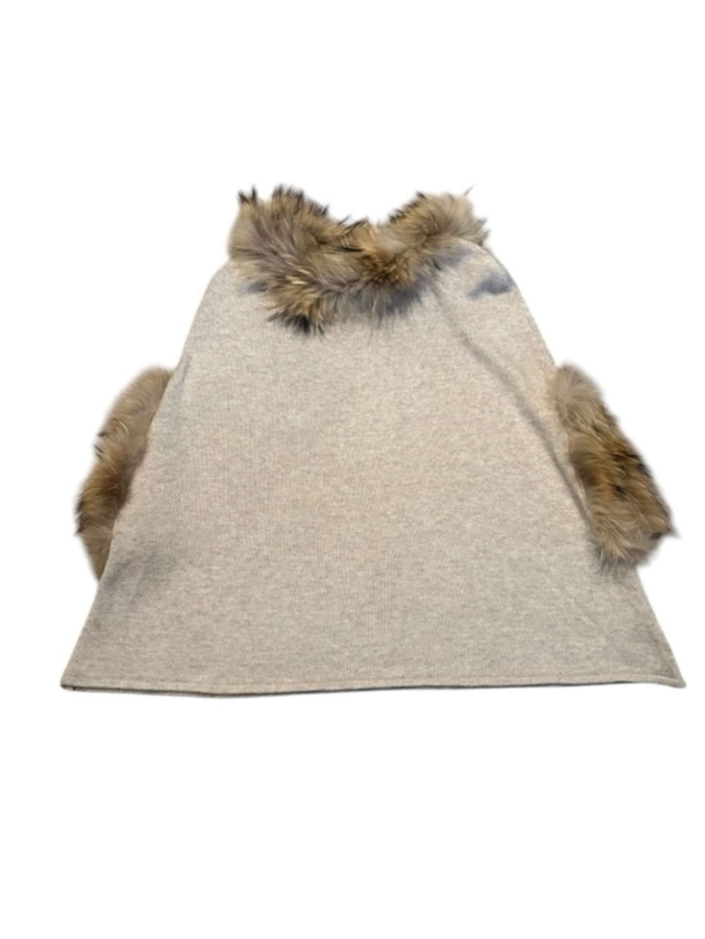 Love token wool cape shawl with raccoon fur